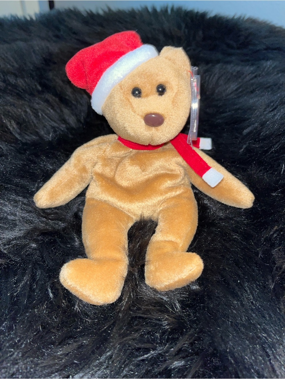 Ty Brown Teddy Bear Plush with Red and White Santa Hat